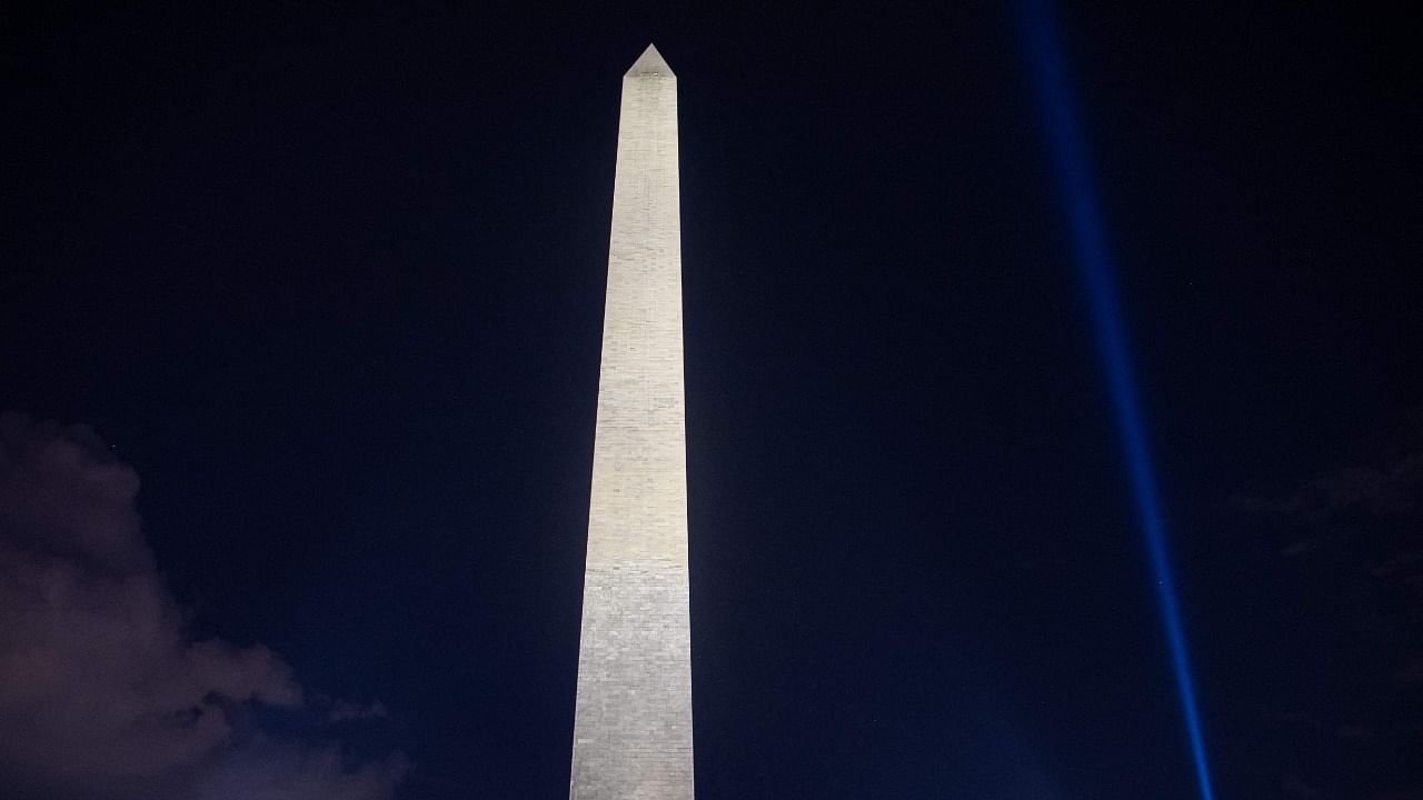 The 'Tower of Light' that pays tribute to those killed during the September 11, 2001 attacks. Credit: AFP photo