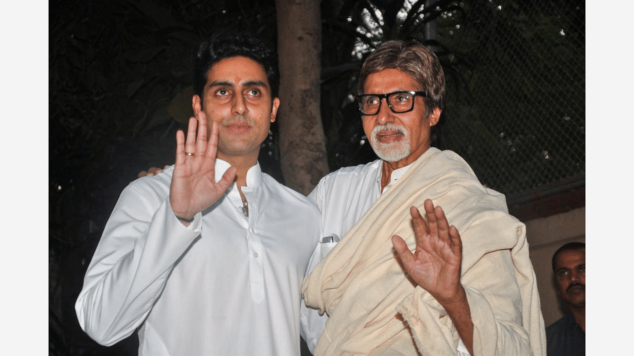 Abhishek Bachchan and Bollywood's 'Shahenshah'. Credit: PTI Photo