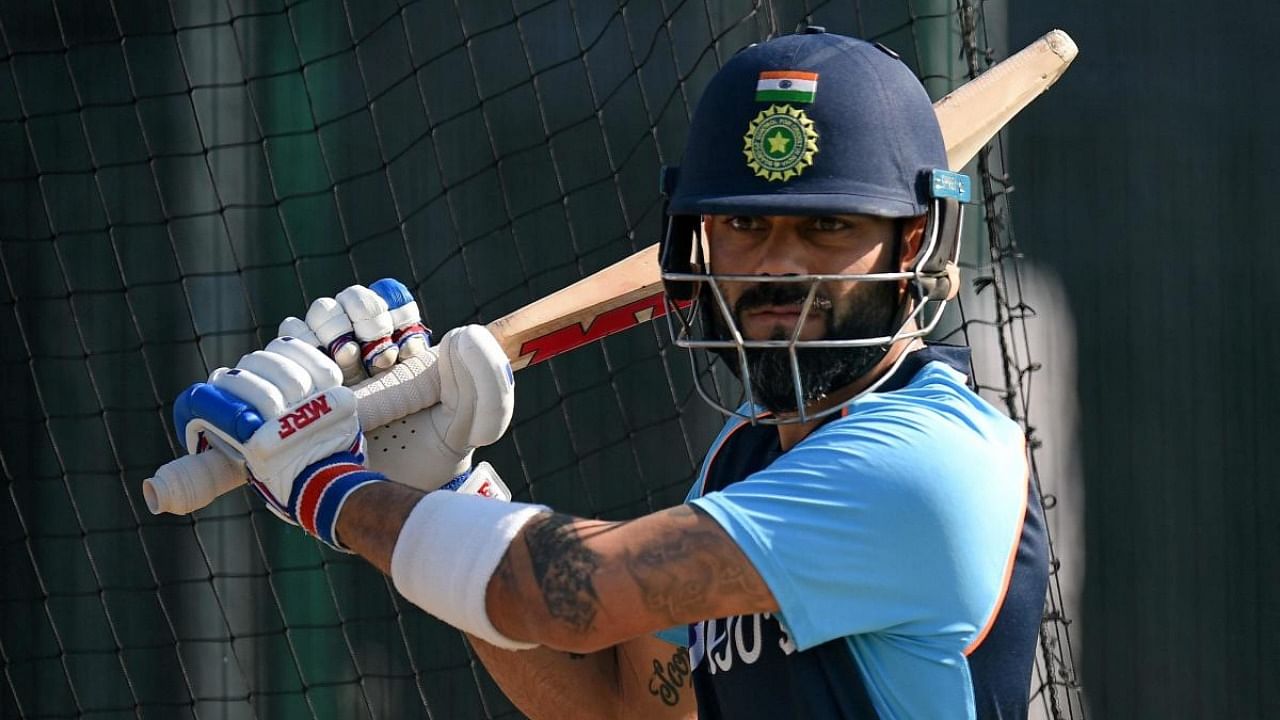 India's captain Virat Kohli attends a team practice session ahead of the fourth Test match between England and India at Old Trafford in Manchester, north-west England on September 8, 2021. Credit: AFP Photo