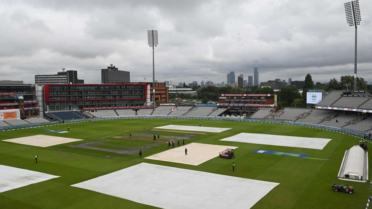 Empty stands following news of the cancellation of the fifth cricket Test match between England and India at Old Trafford cricket ground in Manchester, north-west England. Credit: AFP Photo