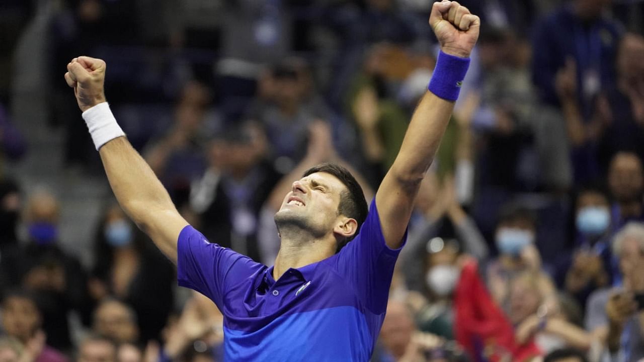 Novak Djokovic, of Serbia, reacts after defeating Alexander Zverev, of Germany, during the semifinals of the US Open tennis championships. Credit: AP Photo