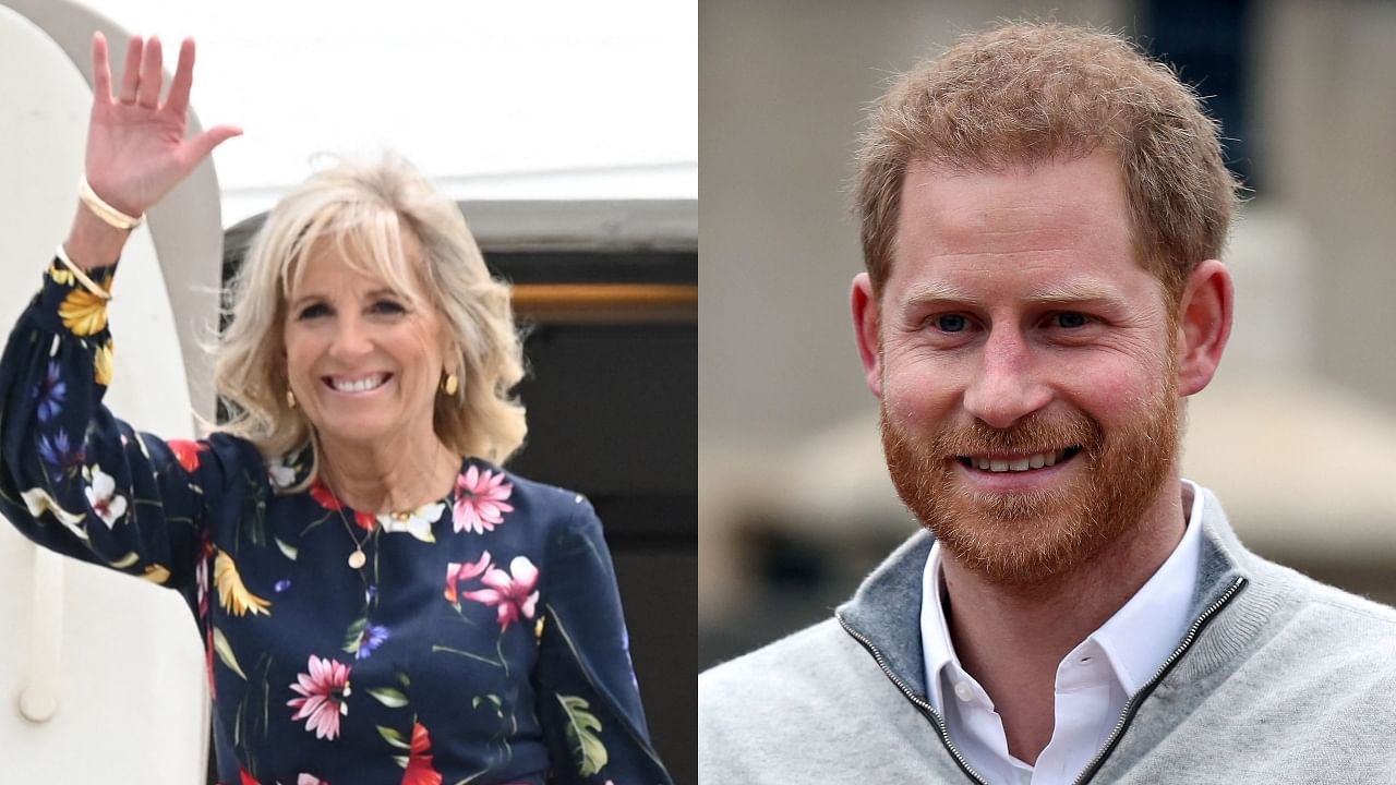 US First Lady Jill Biden and Britain's Prince Harry. Credit: AFP Photos