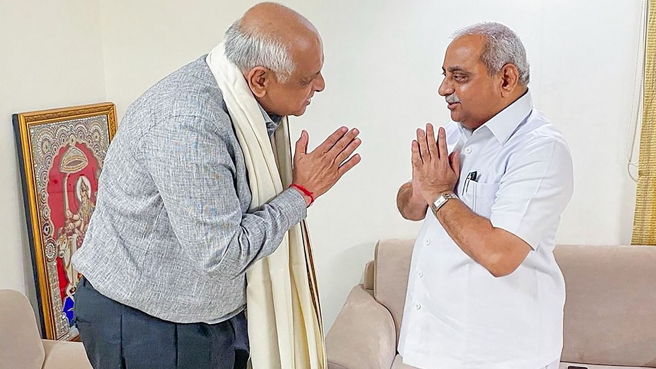 Chief Minister Bhupendra Patel meets Deputy CM Nitin Patel in Ahmedabad. Credit: PTI File Photo