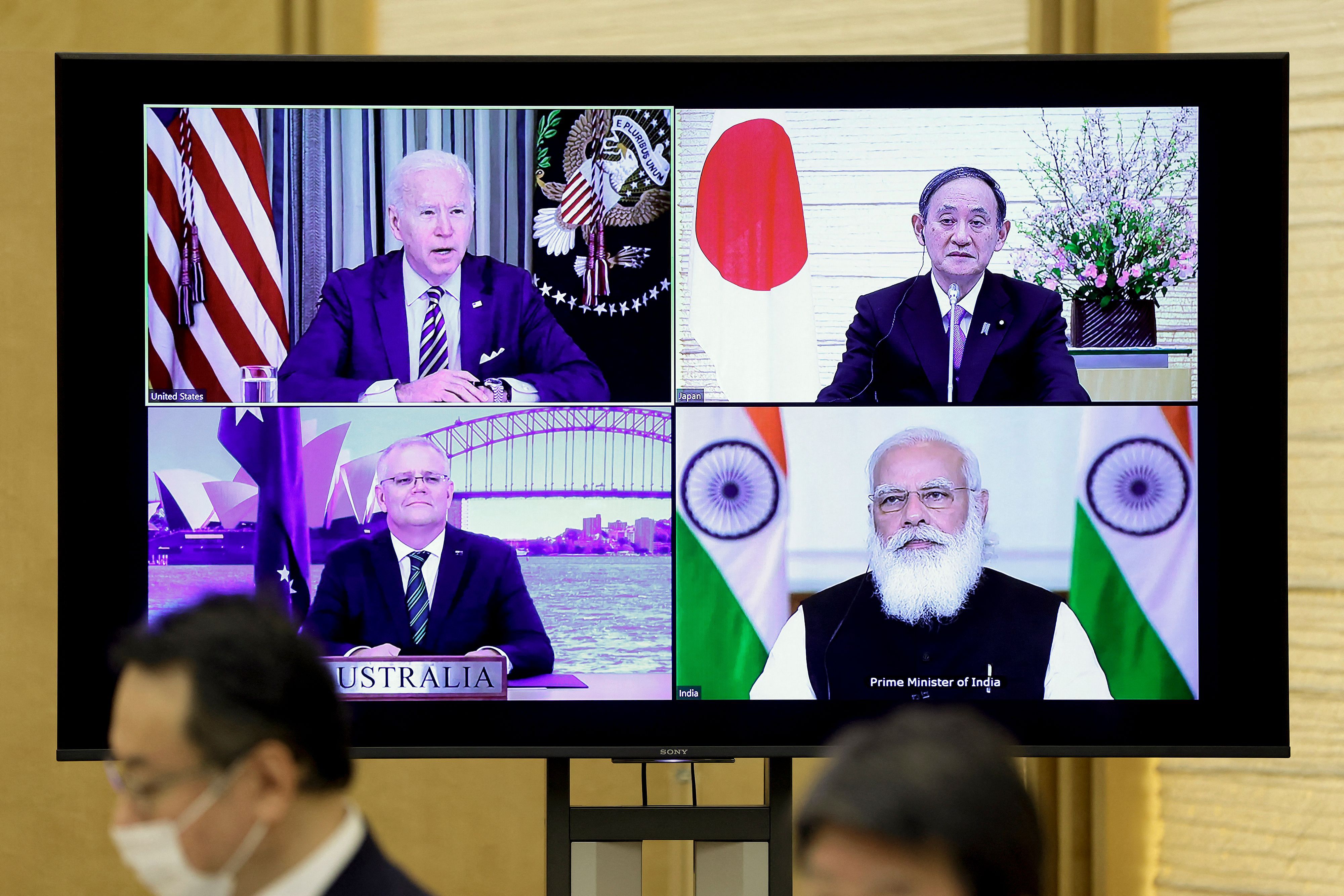 A virtual meeting of leaders of the Quad countries, which have been seeking to enhance cooperation in the face of China's growing power and assertiveness, was held in March. Credit: AFP File Photo