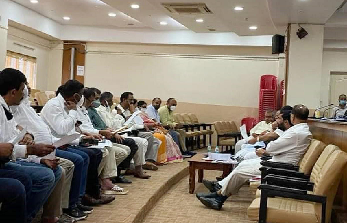 Congress leaders from the district at a meeting held in Bengaluru recently.