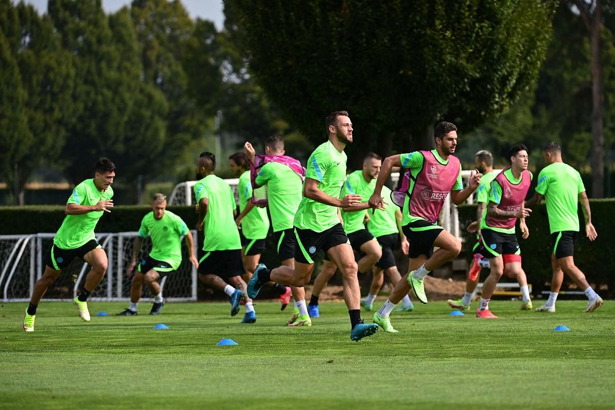 Inter Milan's players during a training session in Appiano Gentile, on the eve of the UEFA Champions League Group D football match against Real Madrid. Credit: AFP Photo