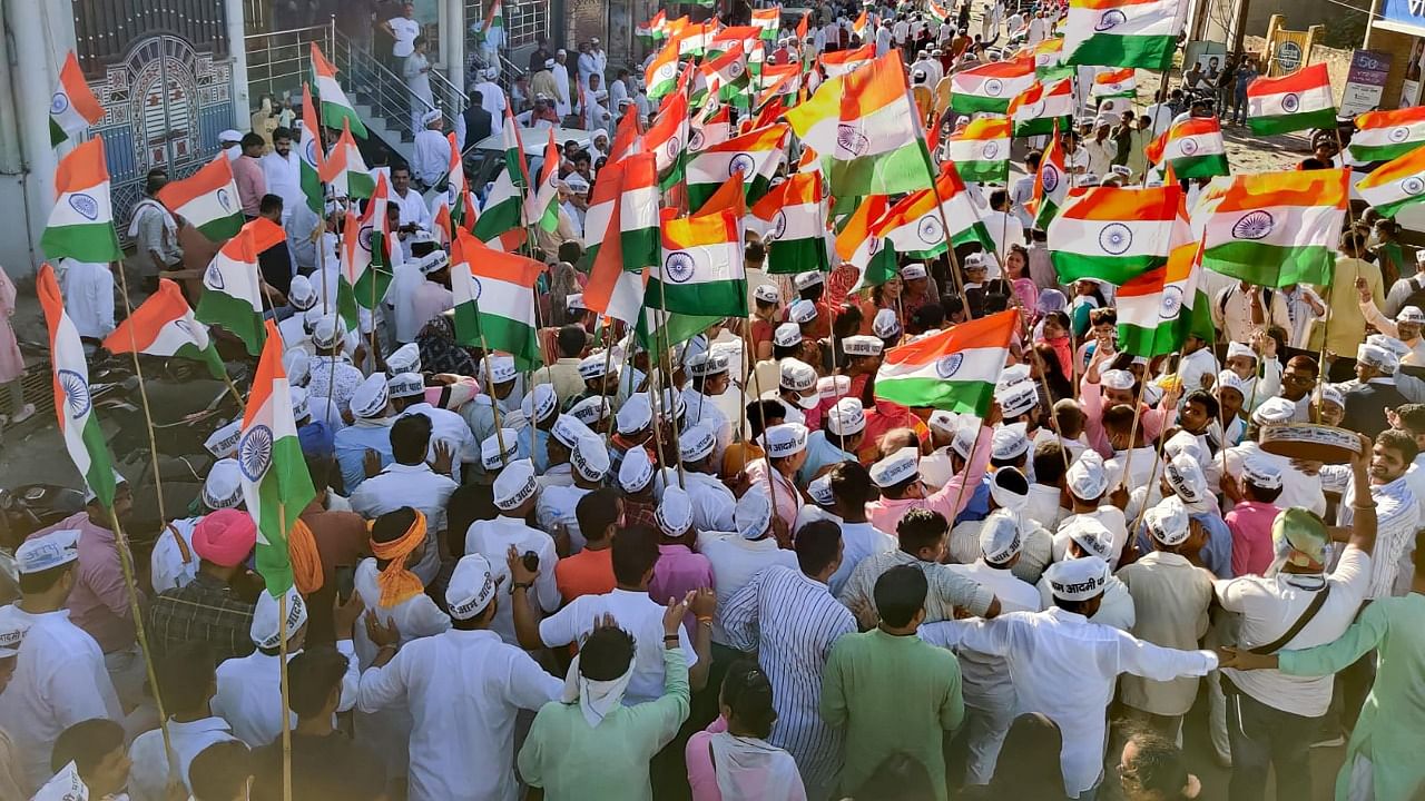 The participants covered barely 2 kilometres from the 18th-century mausoleum of Nawab Shuja Ud Daulah to Gandhi Park in the city in 5 hours. Credit: PTI Photo