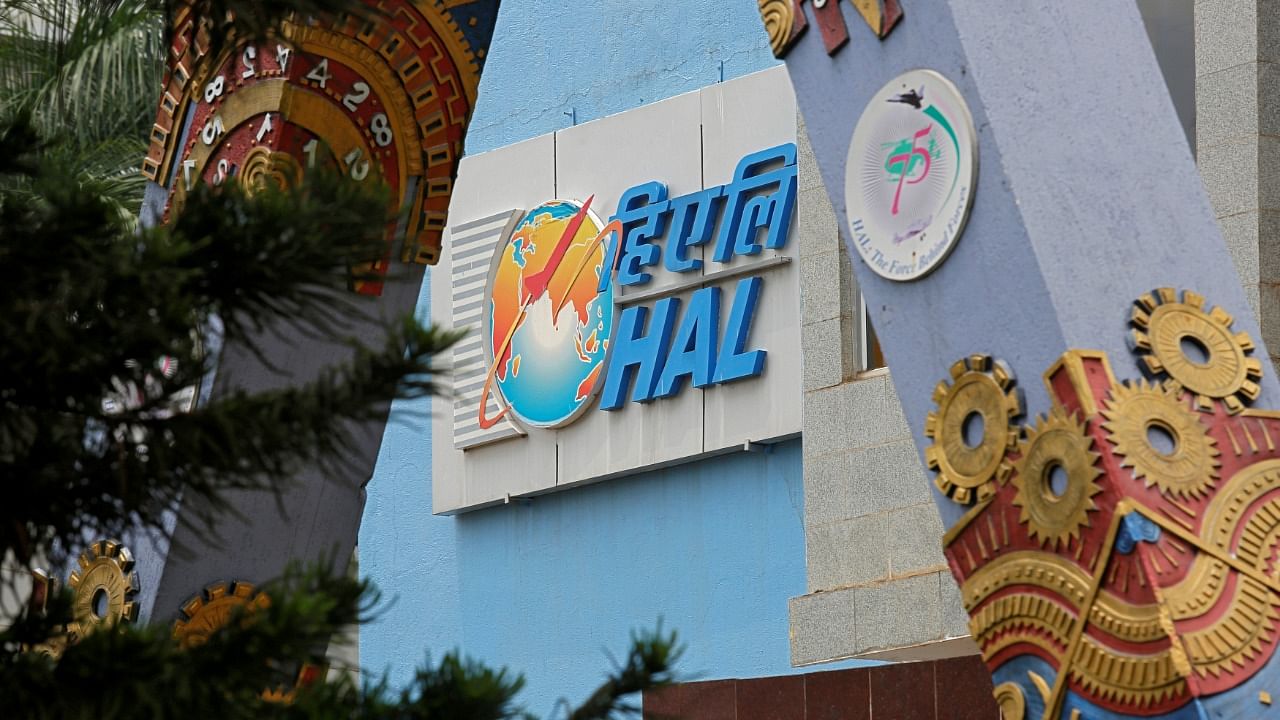 The logo of Hindustan Aeronautics Limited (HAL) is seen on the facade of the company's heritage centre in Bengaluru. Credit: Reuters File Photo