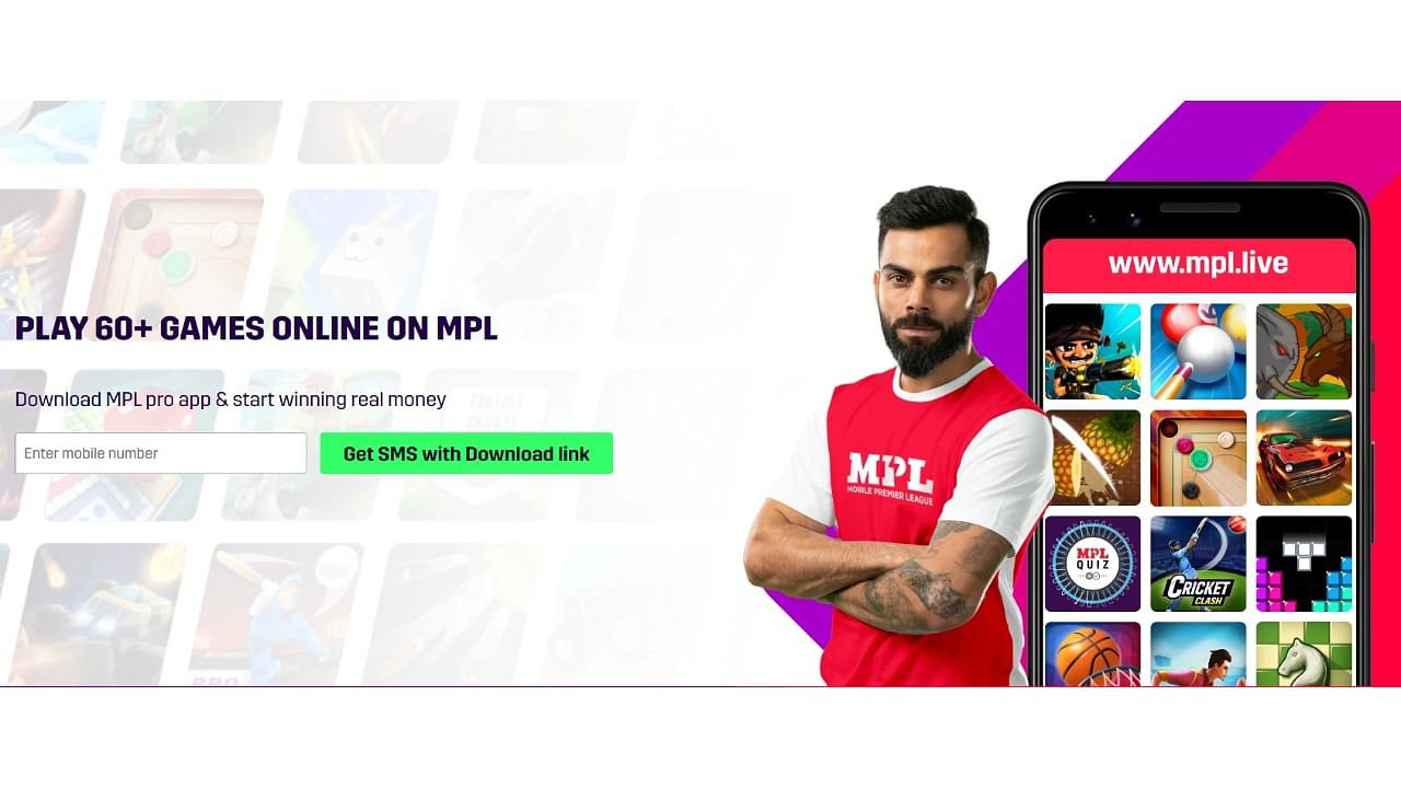 Screengrab of the MPL website shows brand ambassador Virat Kohli. Credit: www.mpl.live