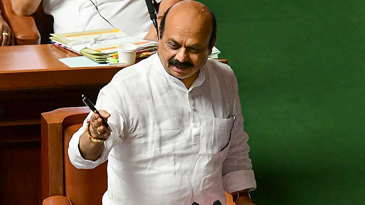 Karnataka Chief Minister Basavaraj Bommai speaks during the State Assembly Session, in Bengaluru. Credit: PTI Photo