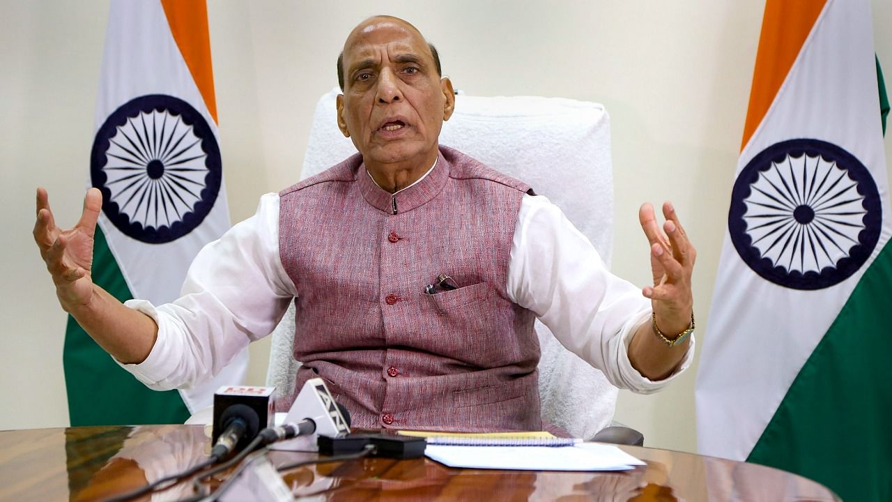 Defence Minister Rajnath Singh delivers inaugural address at 18th India-US Economic Summit organised virtually by Indo-American Chamber of Commerce, in New Delhi, Wednesday. Credit: PTI File Photo