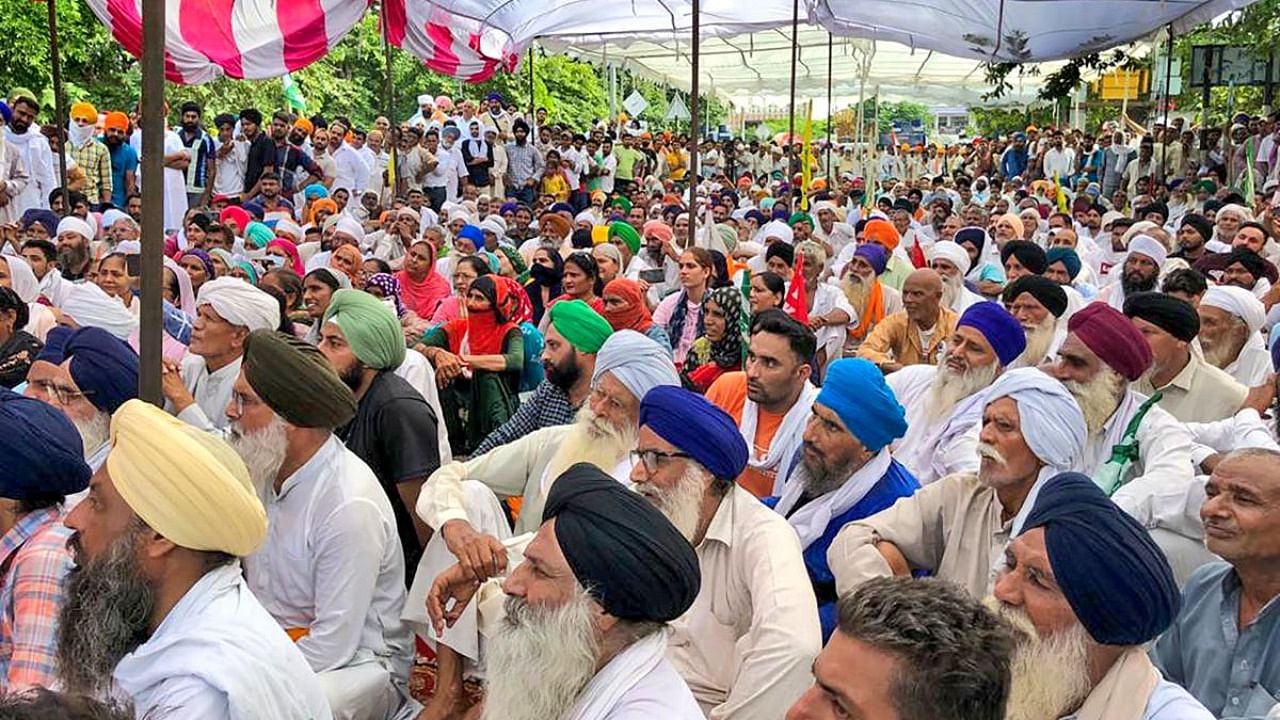 Farmers gather to protest against the farm laws. Credit: PTI Photo