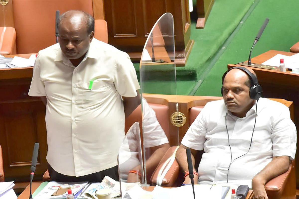 JD(S) leader H D Kumaraswamy speaks in the Legislative Assembly on Thursday. Credit: DH photo