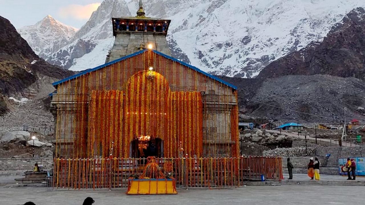 The Kedarnath temple during opening of its portals with prayers and chanting of 'mantras', in Rudraprayag district. Credit: PTI Photo
