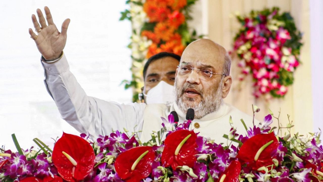 Union Home Minister Amit Shah speaks during the sacrifice memorial programme of Amar Shaheed Raja Shankar Shah and his son Raghunath Shah, in Jabalpur. Credit: PTI file photo