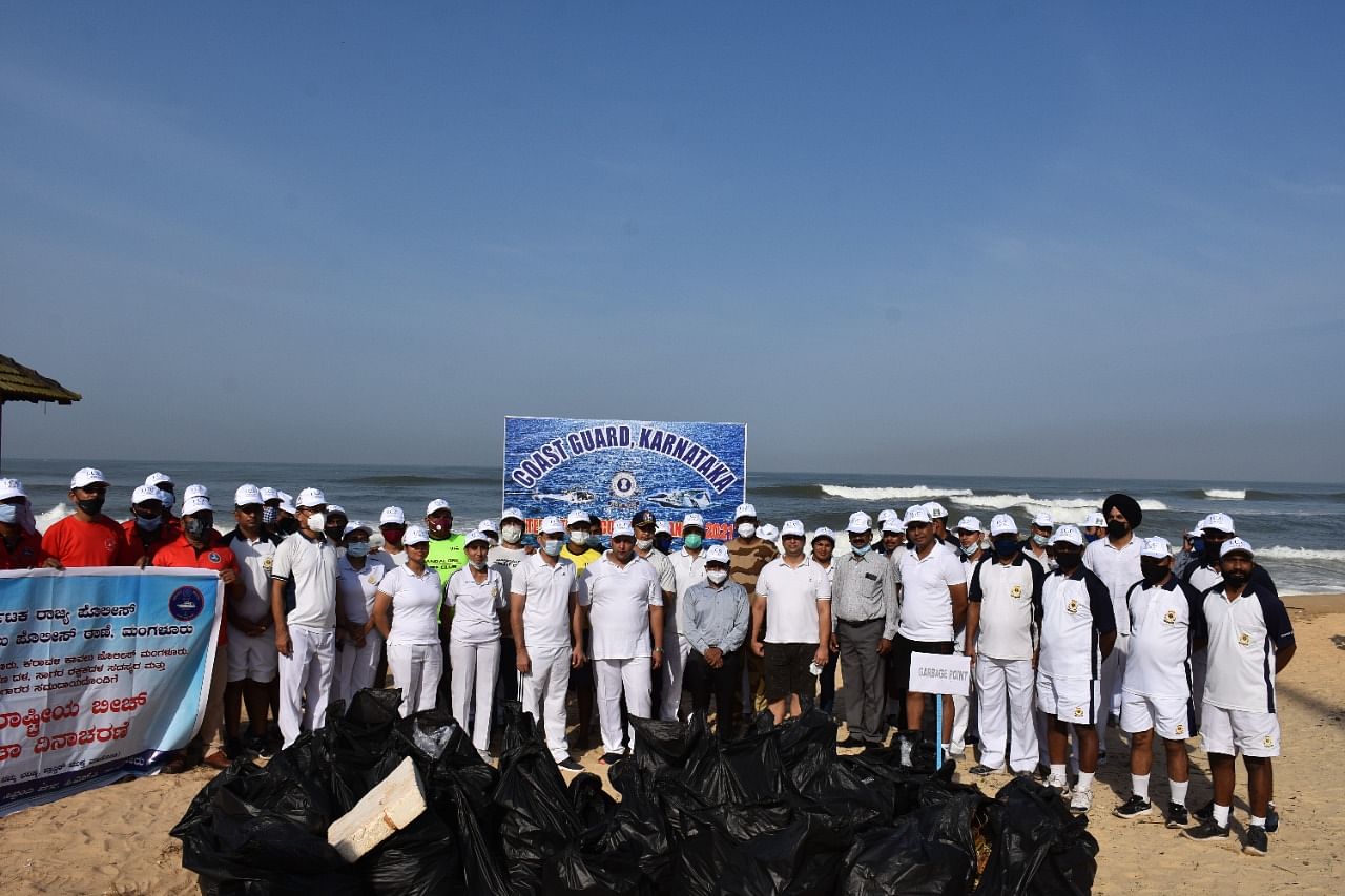 Plastic waste and non bio-degradable materials collected during International Coastal Cleanup (ICC)-2021 at Panambur beach on Saturday. Credit: Special arrangement