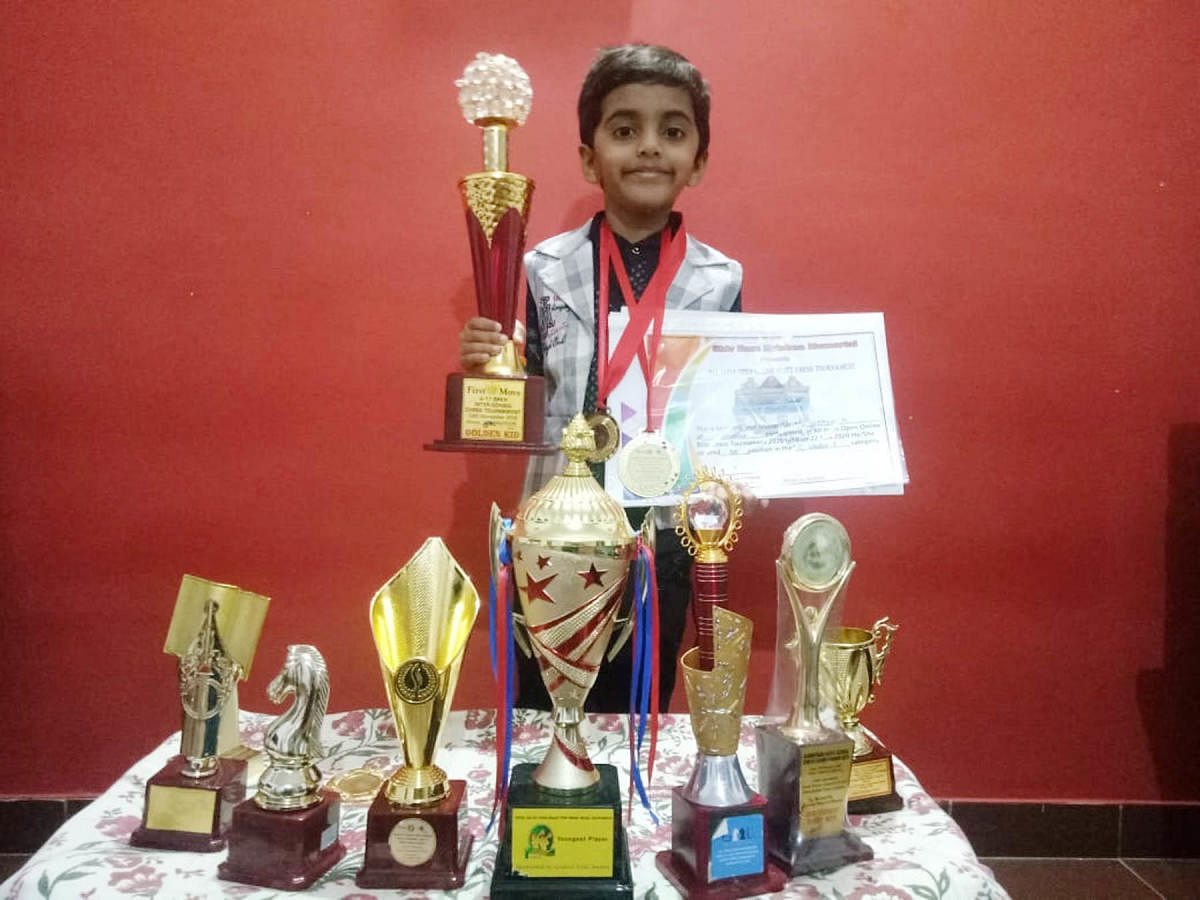Dhyan N with the various awards he was won. Credit: special arrangement