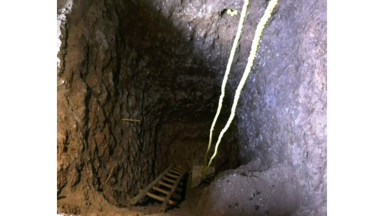 A 20-foot pit dug inside the room of a house in search of treasure in Ammanapura village, Chamarajanagar taluk. Credit: special arrangement