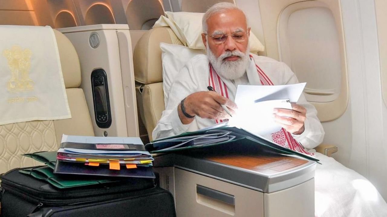 Prime Minister Narendra Modi on his way to USA. Credit: PTI Photo