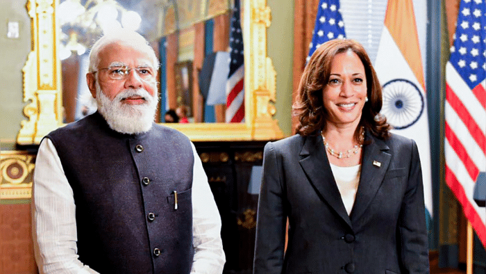 Prime Minister Narendra Modi with US Vice President Kamala Harris. Credit: PTI Photo