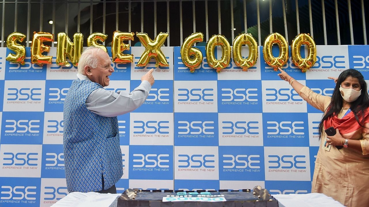 The Sensex has climbed from the 30,000 level to 60,000 in a little over six years, reflecting the overall bullishness in the market. Credit: PTI Photo