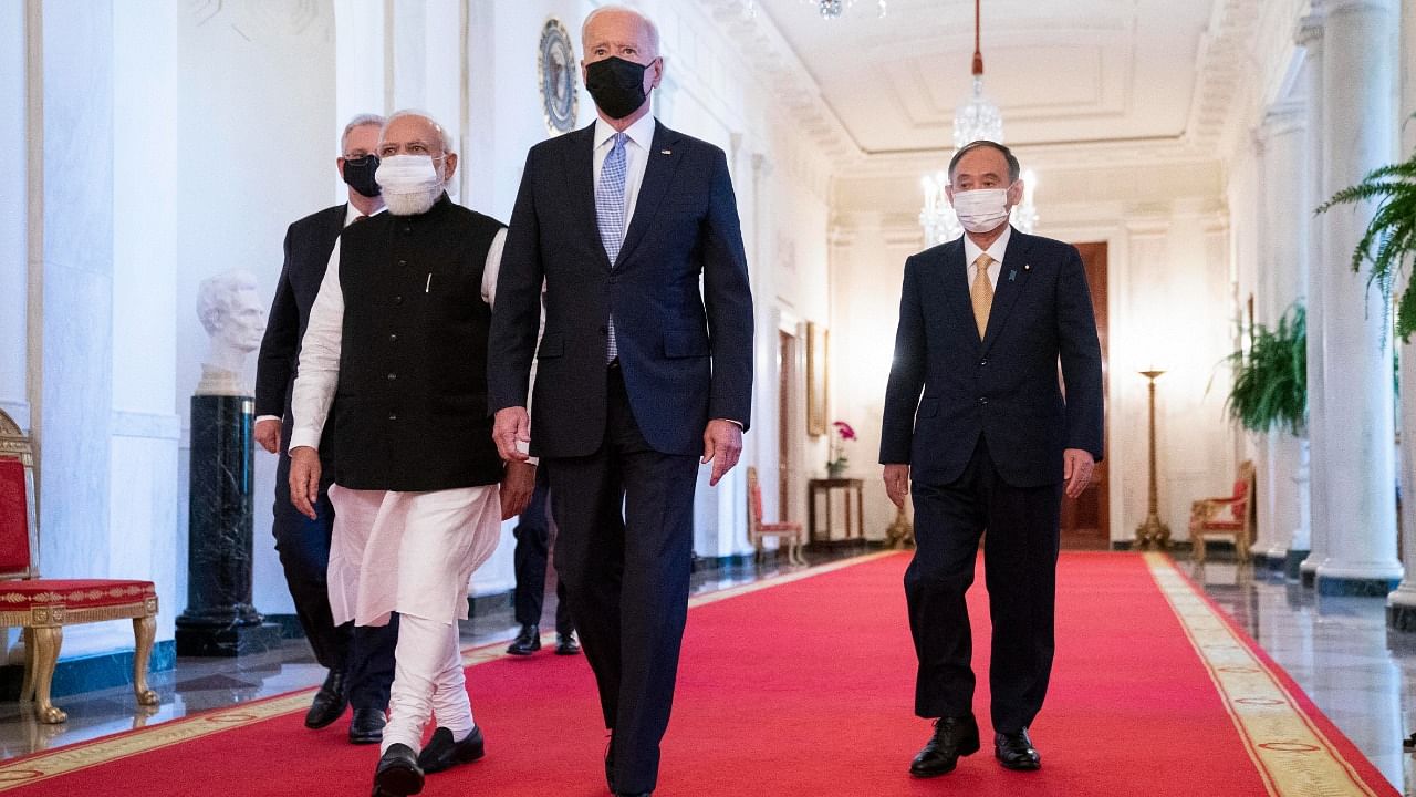 None of the leaders mentioned China by name in remarks to reporters. Credit: AP/PTI Photo
