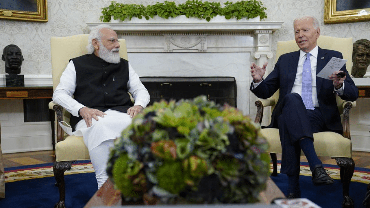 Joe Biden meets with PM Narendra Modi. Credit: AP Photo