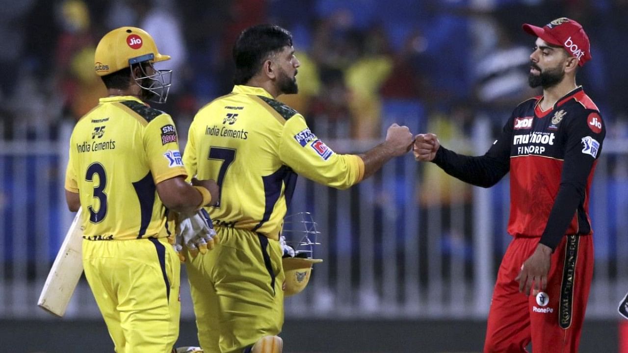 M S Dhoni and Suresh Raina of CSK celebrate victory during IPL. Credit: PTI Photo