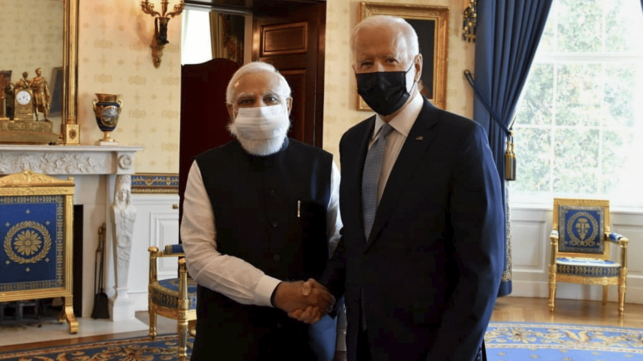 Prime Minister Narendra Modi with US President Joe Biden. Credit: PTI Photo