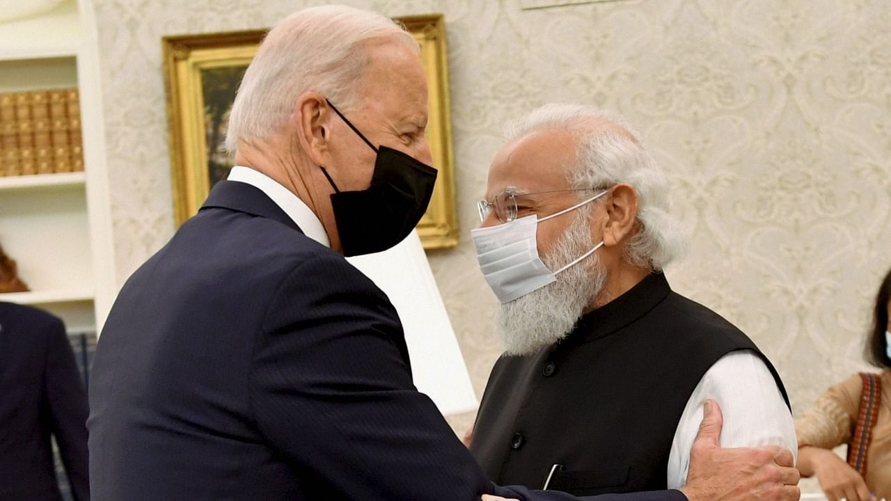 Prime Minister Narendra Modi with US President Joe Biden in the Oval Office of the White House, Friday. Credit: PTI Photo