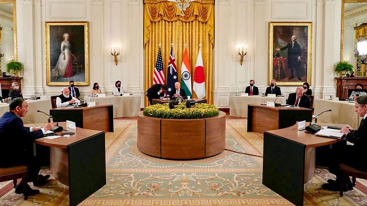 Prime Minister Narendra Modi, US President Joe Biden, Australian PM Scott Morrison and Japanese PM Yoshihide Suga attend Quad Leader's Summit at The White House. Credit: PTI Photo