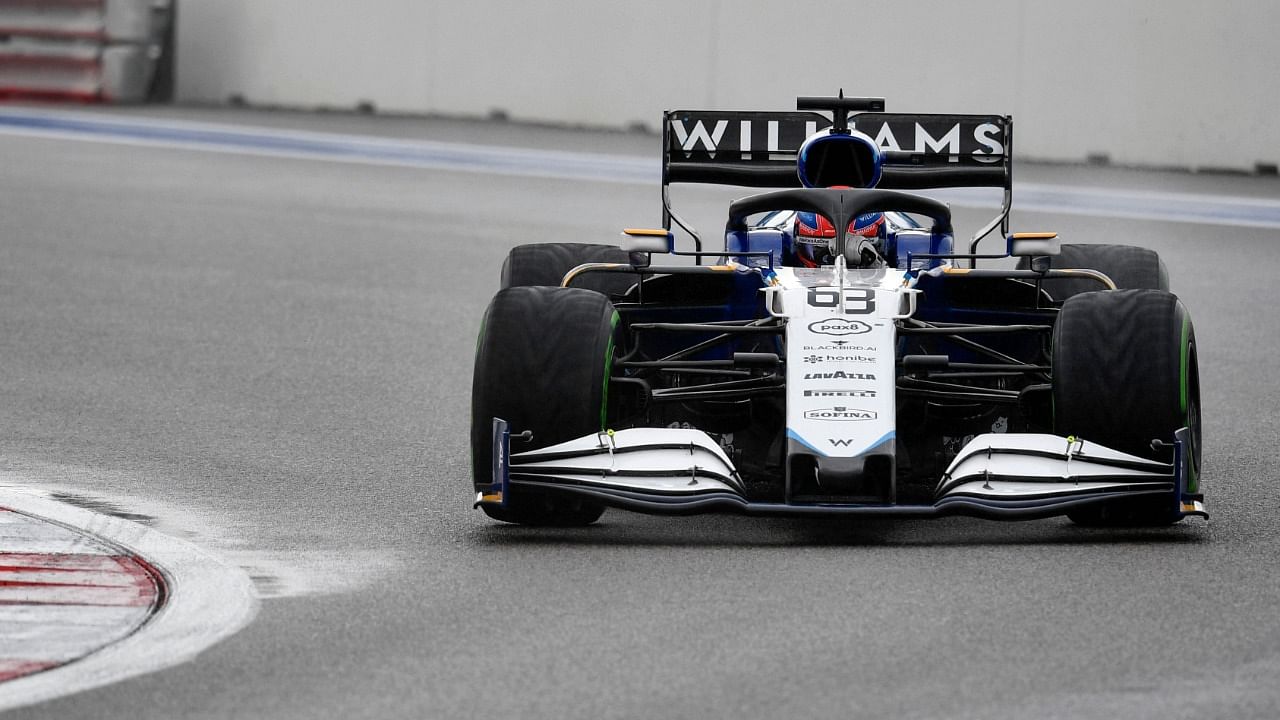 Williams' British driver George Russell steers his car during the qualifying session for the Formula One Russian Grand Prix at the Sochi Autodrom circuit in Sochi on September 25, 2021. Credit: AFP Photo
