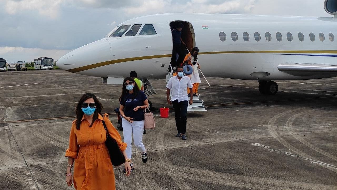 Tourists arrive in a private plane at Mangalore International Airport. Credit: Special Arrangement