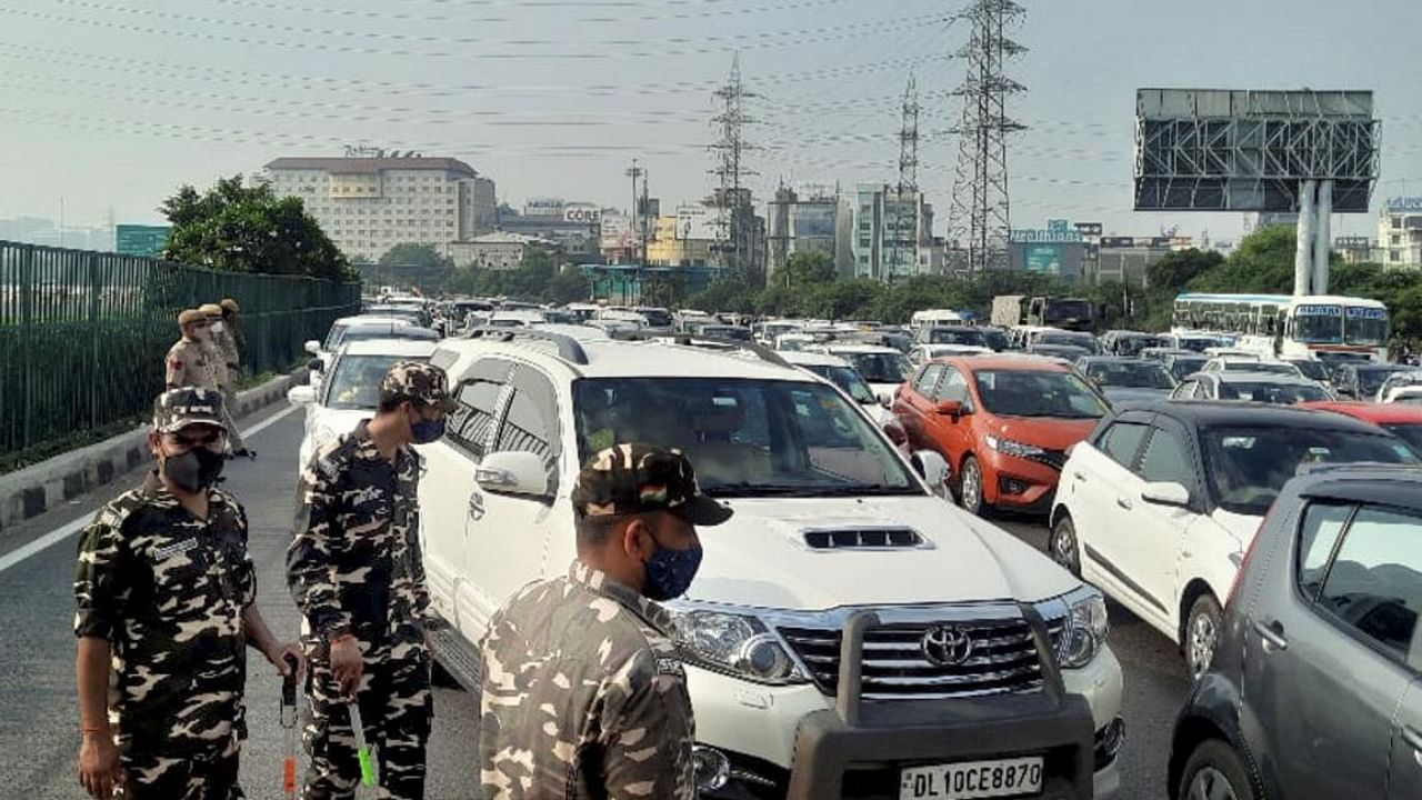 Heavy traffic jam on Delhi- Gurugram expressway. Credit: PTI Photo