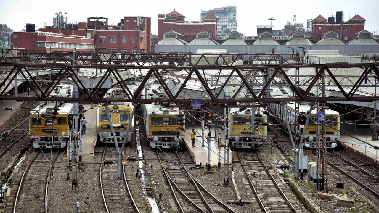 Parked trains at Howrah railway station during farmers' 'Bharat Bandh' against central government's three farm reform laws. Credit: PTI Photo