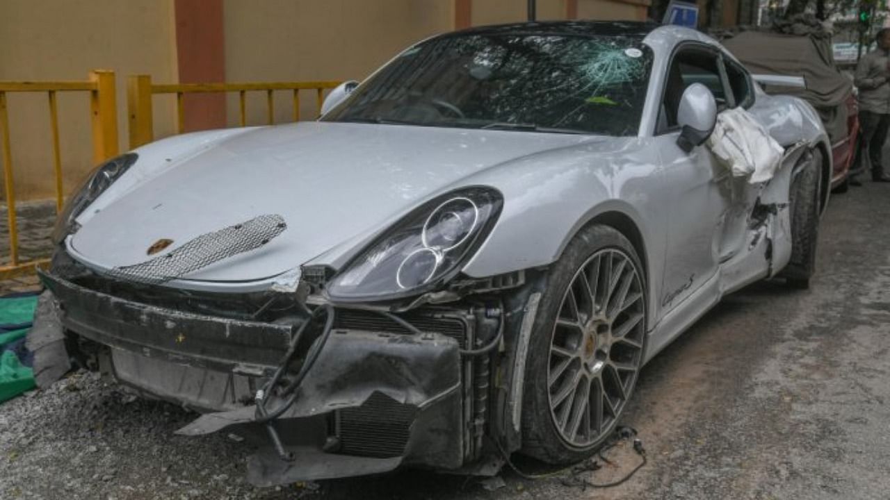 The Porsche at the Halasuru traffic police station in Bengaluru on Sunday. Credit: DH Photo