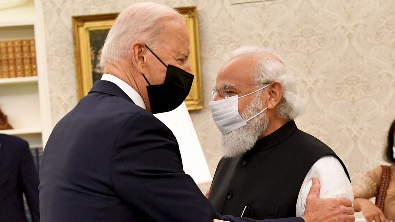 Prime Minister Narendra Modi with US President Joe Biden in the Oval Office of the White House