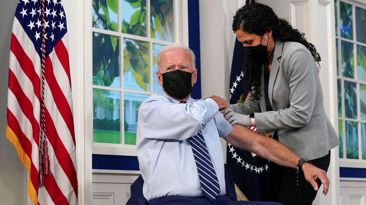 President Biden gets a Covid-19 vaccine booster at the White House in Washington. Credit: Reuters Photo
