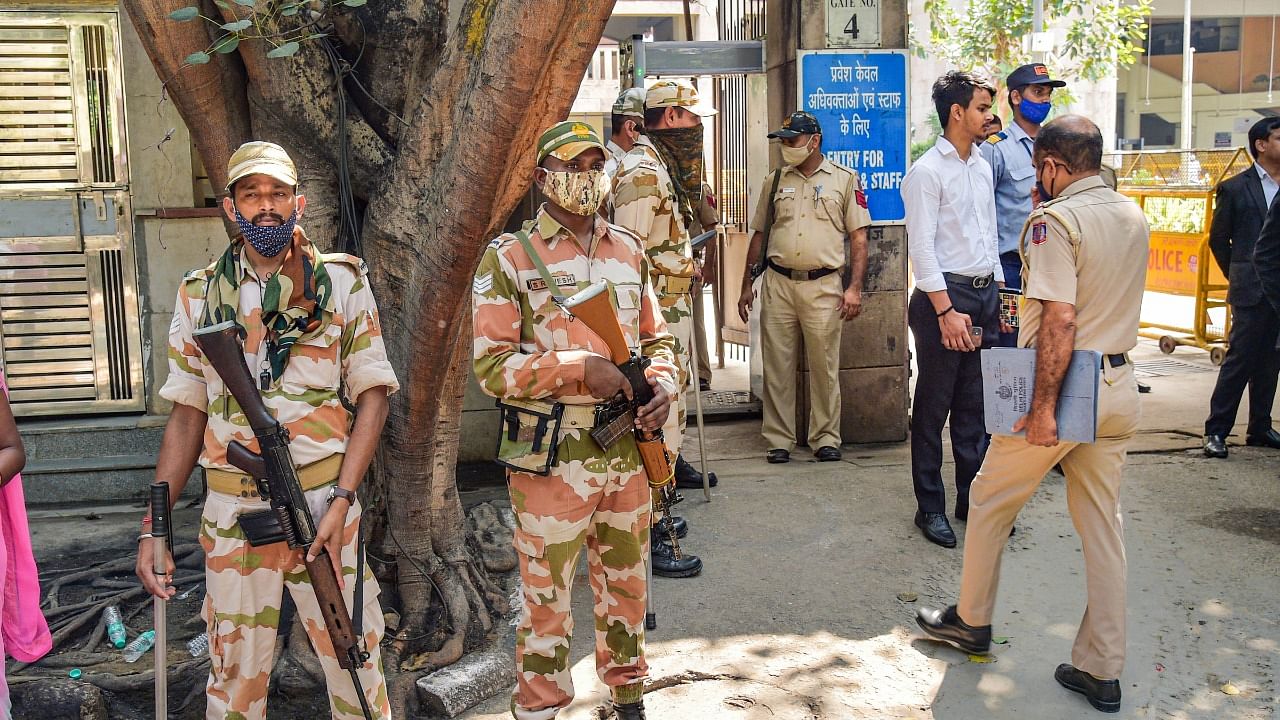 Security beefed up at Rohini Court after the shooting incident. Credit: PTI File Photo