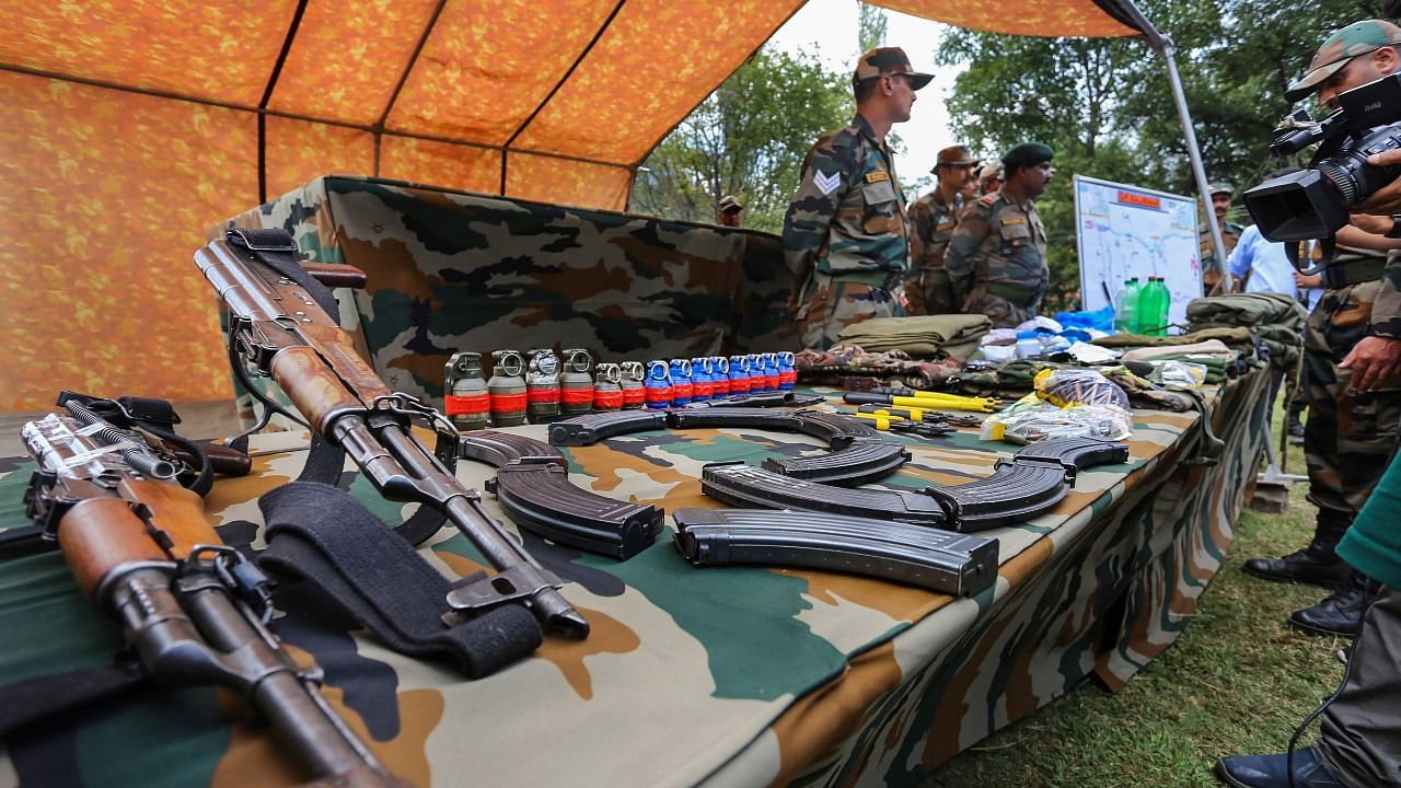 Arms and ammunition recovered from infiltrators who were killed by the Army along LoC during the Uri Operation, on display in Uri. Credit: PTI PhotoArms and ammunition recovered from infiltrators who were killed by the Army along LoC during the Uri Operation, on display in Uri. Credit: PTI Photo