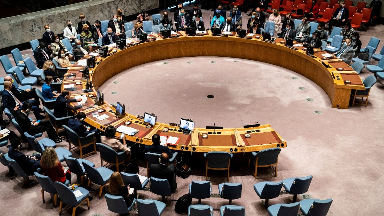 A meeting of the United Nations Security Council at the 76th Session of the UN General Assembly in New York. Credit: Reuters Photo