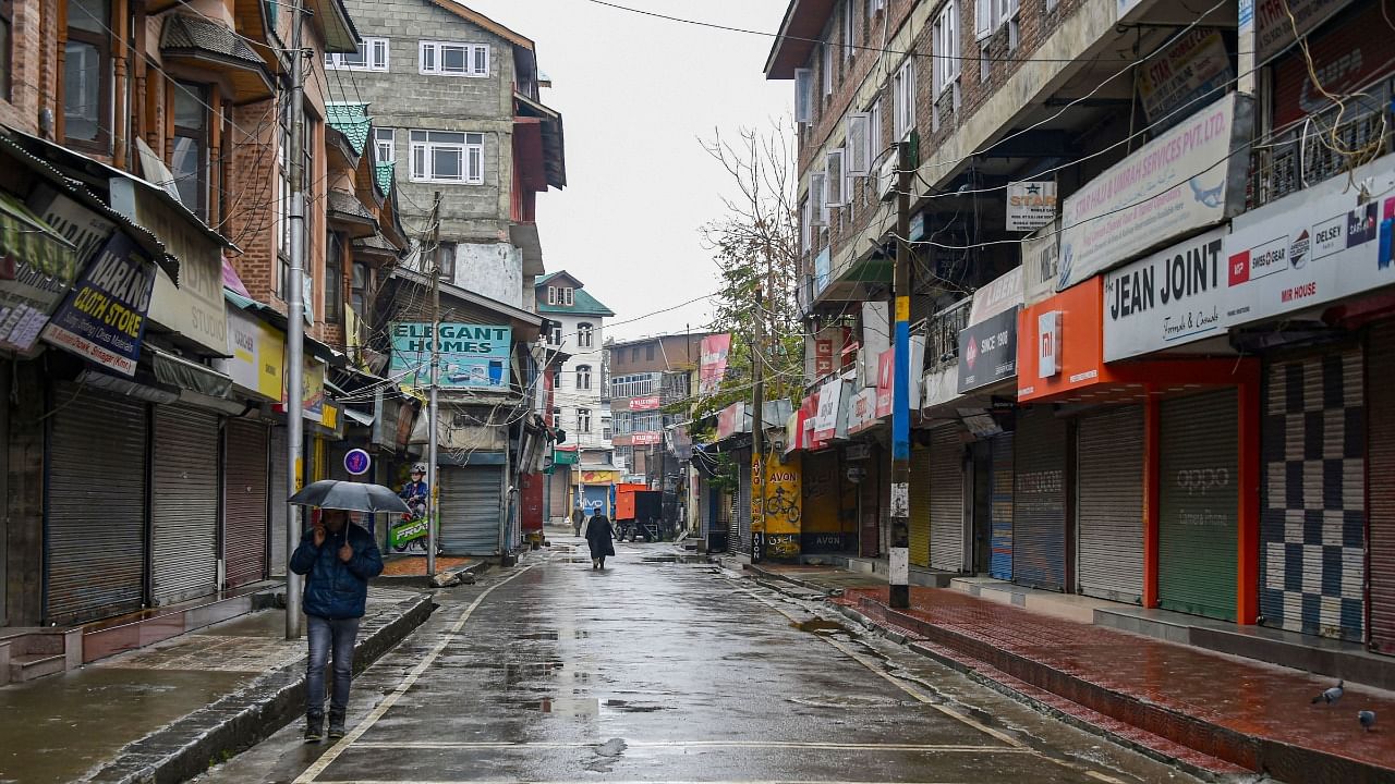 A deserted view of a market in Srinagar. Credit: PTI File Photo