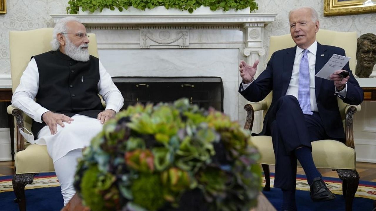 President Joe Biden meets with Indian Prime Minister Narendra Modi in the Oval Office of the White House. Credit: AP/PTI File Photo
