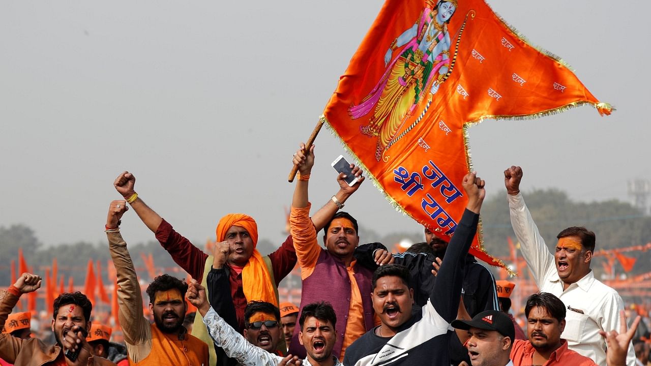 Supporters of the Vishva Hindu Parishad (VHP), a Hindu nationalist organisation. Credit: Reuters File Photo