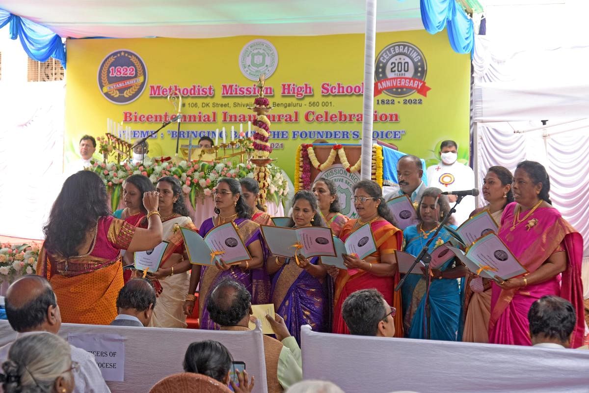 Students and teachers of Methodist Mission High School put up dance and music performances on Thursday to open the school’s bicentennial celebrations. DH PHOTO BY PUSHKAR V