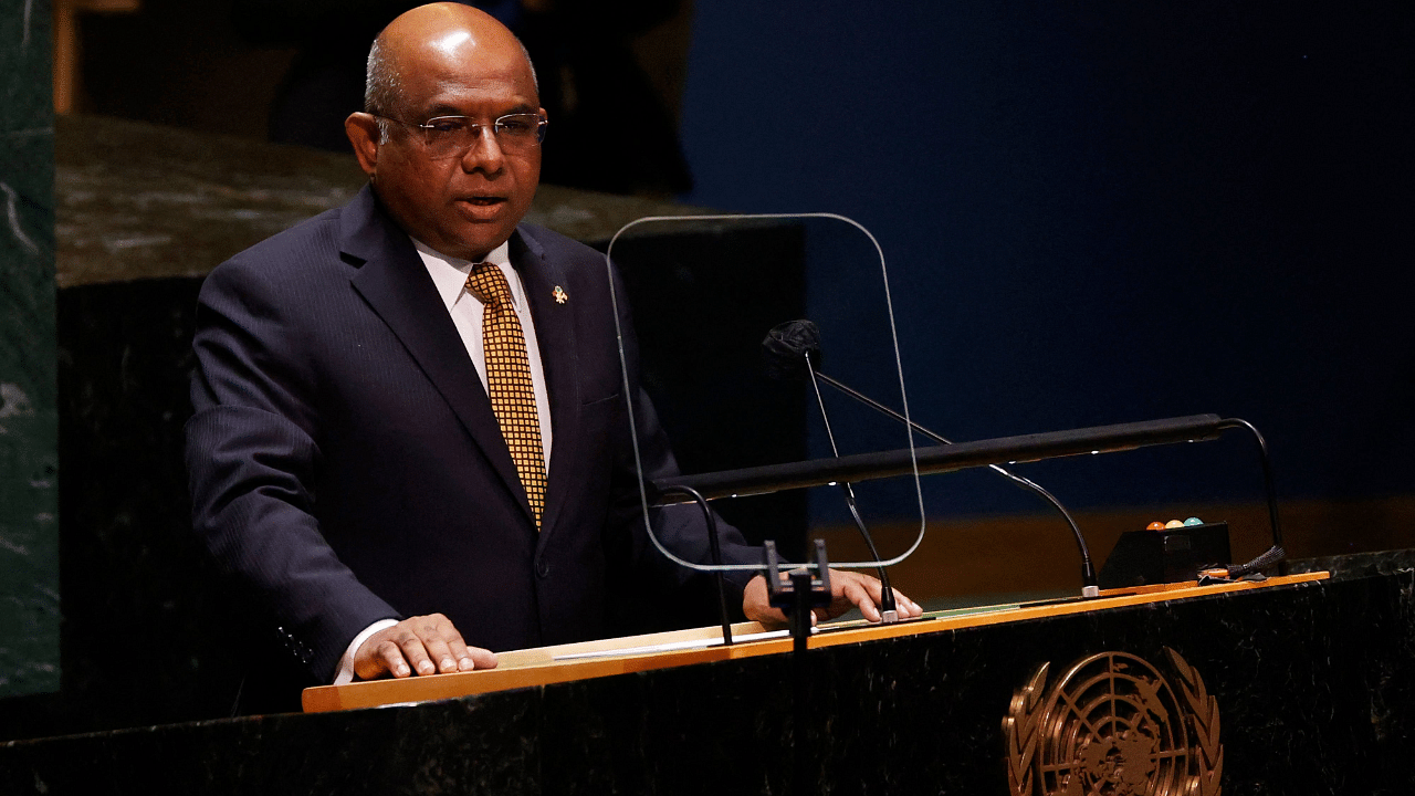 President of the General Assembly during the 76th session Abdulla Shahid. Credit: AFP Photo