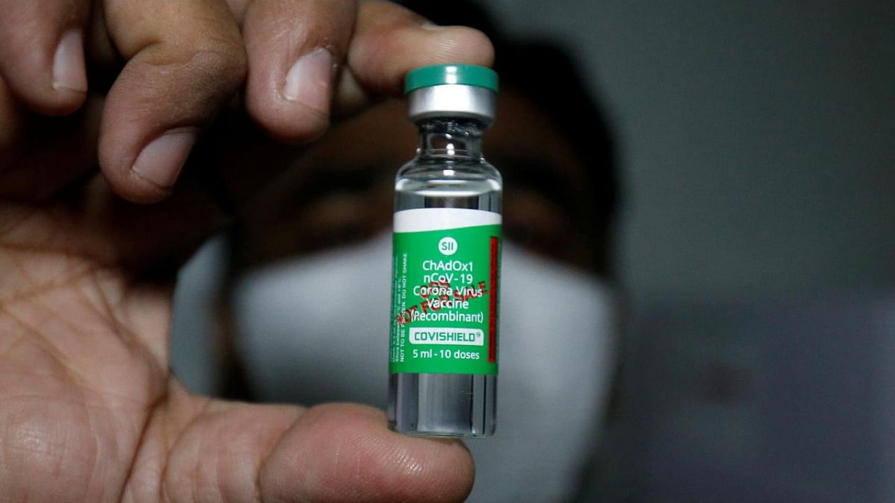 A vial containing Covishield vaccine manufactured by Serum Institute of India. Credit: Reuters File Photo