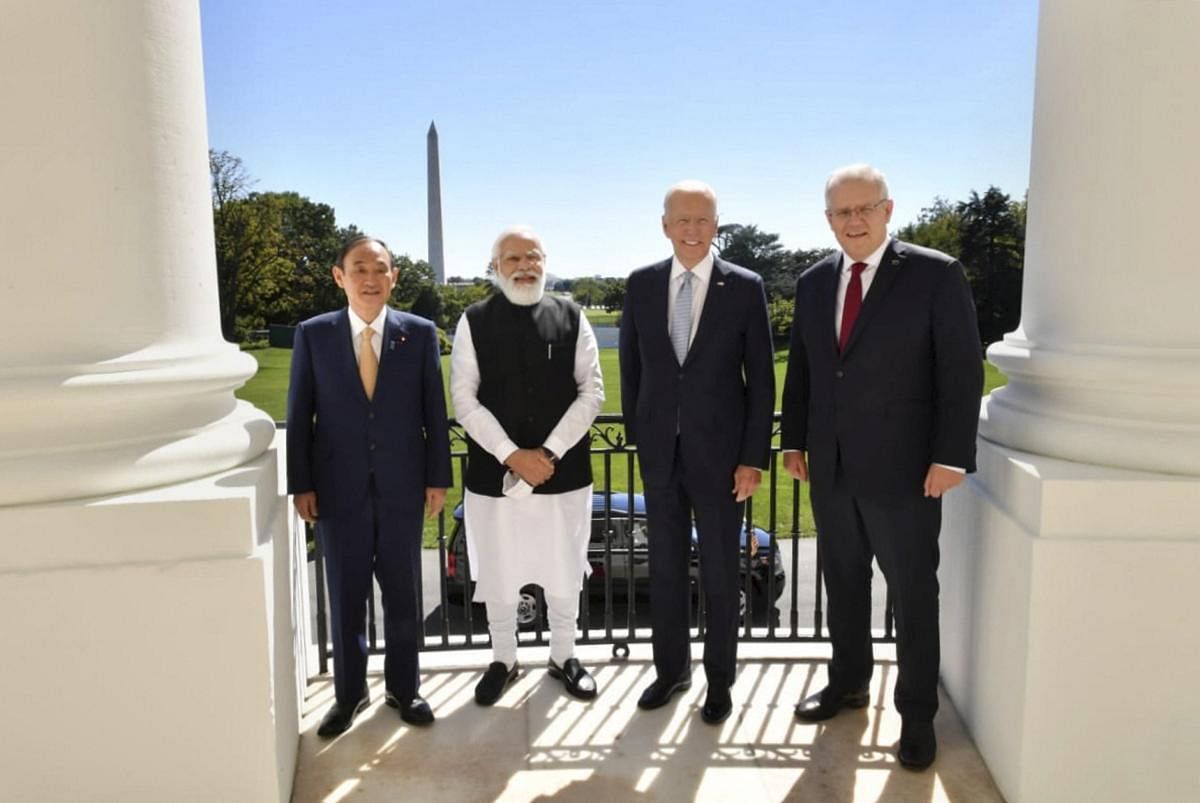 Heads of state of Japan, India, US and Australia for the Quad meet in US. Credit: PTI Photo