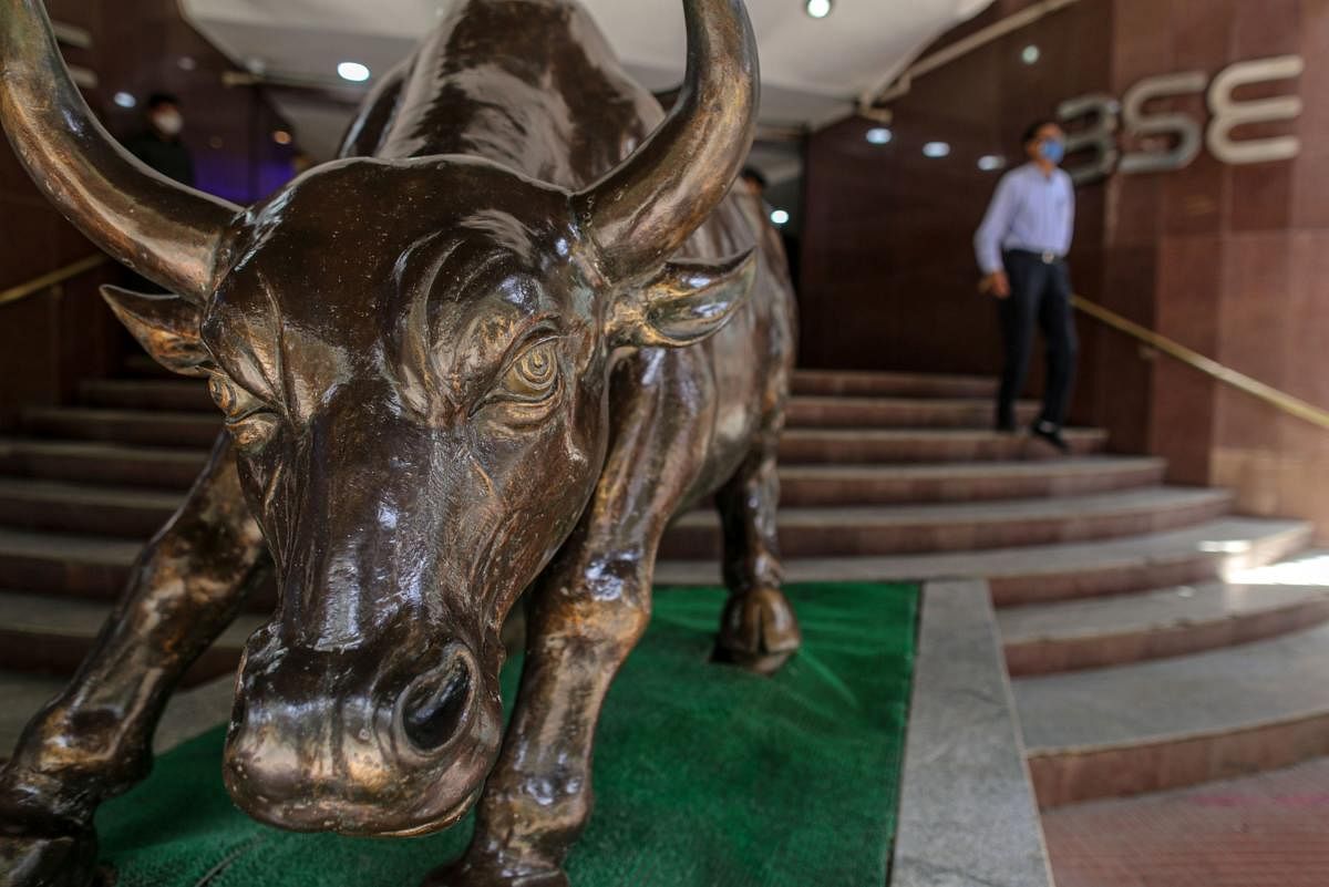A bronze bull statue stands at the entrance of the BSE. Credit: Bloomberg File Photo