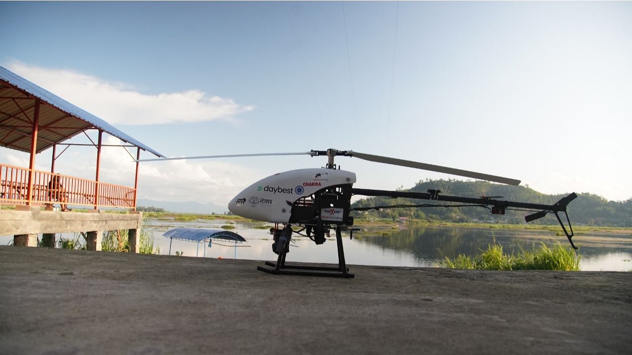 The ICMR drone at Karang, Manipur, after transporting vaccine from a district hospital. Credit: Union Health Ministry